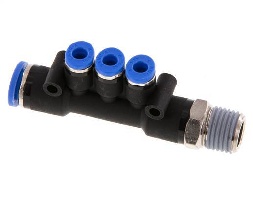 Racor rápido de 3 vías de 4mm x 8mm x R1/4'' con rosca macho Latón/PA 66 NBR Giratorio