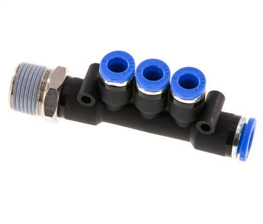 Racor rápido de 3 vías de 6mm x 8mm x R3/8'' con rosca macho Latón/PA 66 NBR Giratorio