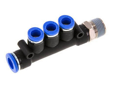 Racor rápido de 3 vías de 8 mm x 10 mm x R3/8'' con rosca macho Latón/PA 66 NBR Giratorio