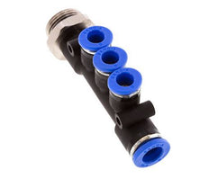 Racor rápido de 3 vías de 6mm x 8mm x G3/8'' con rosca macho Latón/PA 66 NBR Giratorio