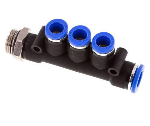 Racor rápido de 3 vías con rosca macho 8mm x 10mm x G3/8'' Latón/PA 66 NBR Giratorio