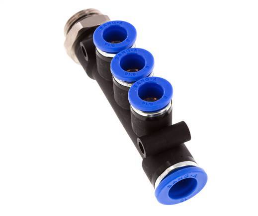 Racor rápido de 3 vías con rosca macho 8mm x 10mm x G3/8'' Latón/PA 66 NBR Giratorio