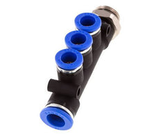 Racor rápido de 3 vías con rosca macho 8mm x 10mm x G3/8'' Latón/PA 66 NBR Giratorio