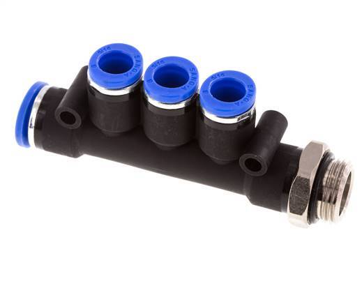 Racor rápido de 3 vías con rosca macho 8mm x 10mm x G3/8'' Latón/PA 66 NBR Giratorio