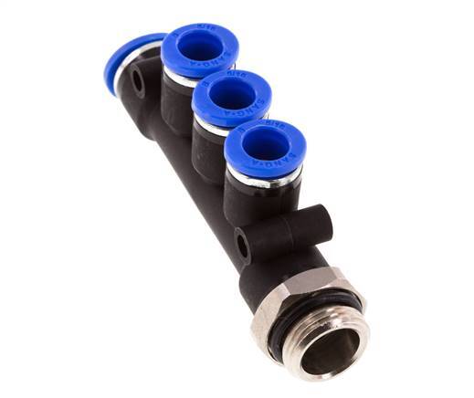 Racor rápido de 3 vías con rosca macho 8mm x 10mm x G3/8'' Latón/PA 66 NBR Giratorio