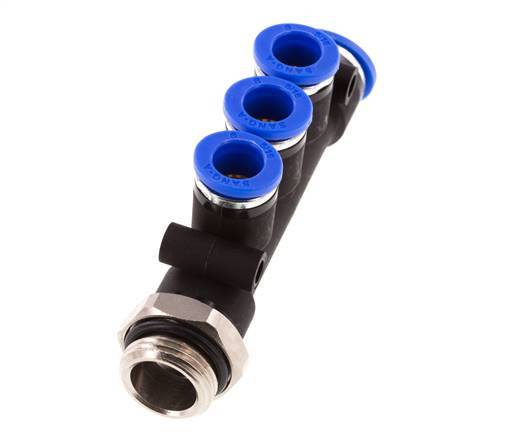 Racor rápido de 3 vías con rosca macho 8mm x 10mm x G3/8'' Latón/PA 66 NBR Giratorio