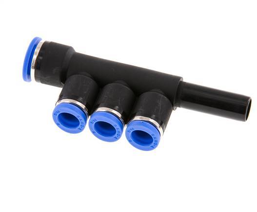 8mm x 10mm x 10mm 3-way Manifold Push-in Fitting with Plug-in Brass/PA 66 NBR