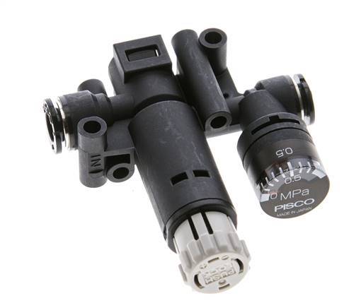 Regulador de presión neumático de 6 mm con manómetro