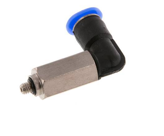 4mm x M 3 90deg Elbow Push-in Fitting with Male Threads Steel/PBT NBR Long Sleeve Rotatable Compact Design