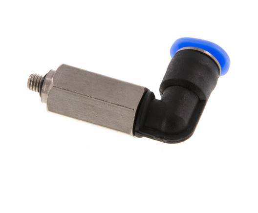 4mm x M 3 90deg Elbow Push-in Fitting with Male Threads Steel/PBT NBR Long Sleeve Rotatable Compact Design