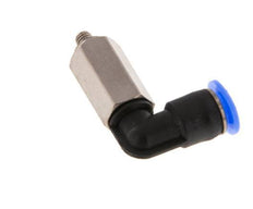 4mm x M 3 90deg Elbow Push-in Fitting with Male Threads Steel/PBT NBR Long Sleeve Rotatable Compact Design