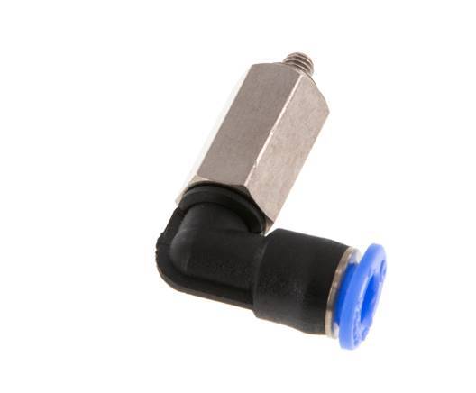 4mm x M 3 90deg Elbow Push-in Fitting with Male Threads Steel/PBT NBR Long Sleeve Rotatable Compact Design
