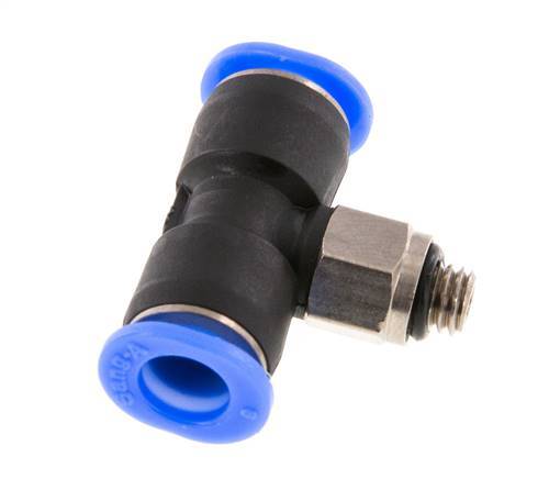 6mm x M 5 Inline Tee Push-in Fitting with Male Threads Brass/PBT NBR Rotatable Compact Design [2 Pieces]