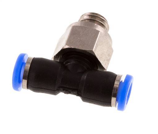 3mm x M 6 Inline Tee Push-in Fitting with Male Threads Brass/PBT NBR Rotatable Compact Design [2 Pieces]