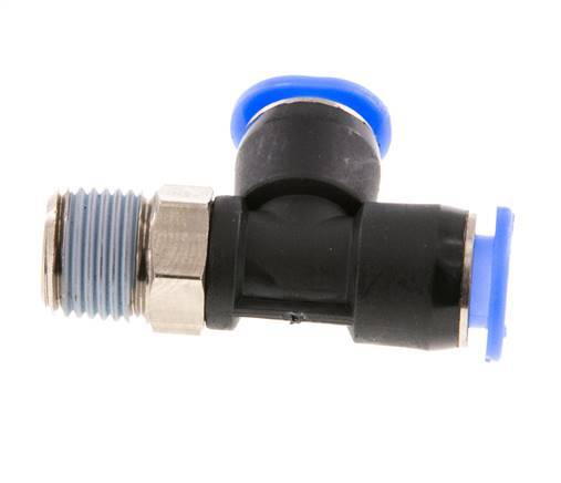 6mm x R1/8'' Right Angle Tee Push-in Fitting with Male Threads Brass/PBT NBR Rotatable Compact Design [2 Pieces]