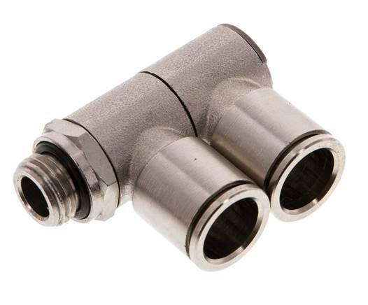 12mm x G1/4'' 2-way Manifold Push-in Fitting with Male Threads Brass NBR Rotatable