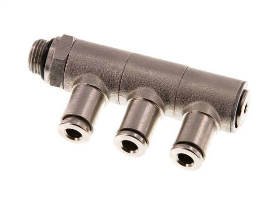 4mm x G1/8'' 3-way Manifold Push-in Fitting with Male Threads Brass NBR Rotatable