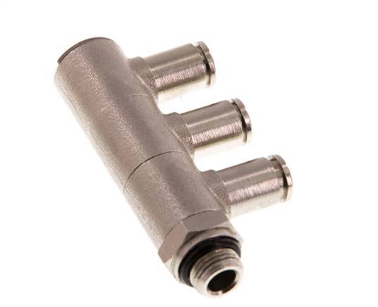 4mm x G1/8'' 3-way Manifold Push-in Fitting with Male Threads Brass NBR Rotatable