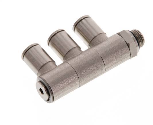 6mm x G1/8'' 3-way Manifold Push-in Fitting with Male Threads Brass NBR Rotatable