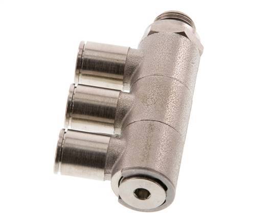 8mm x G1/4'' 3-way Manifold Push-in Fitting with Male Threads Brass NBR Rotatable