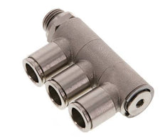 10mm x G1/4'' 3-way Manifold Push-in Fitting with Male Threads Brass NBR Rotatable