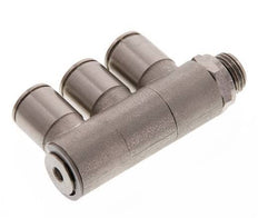 10mm x G1/4'' 3-way Manifold Push-in Fitting with Male Threads Brass NBR Rotatable