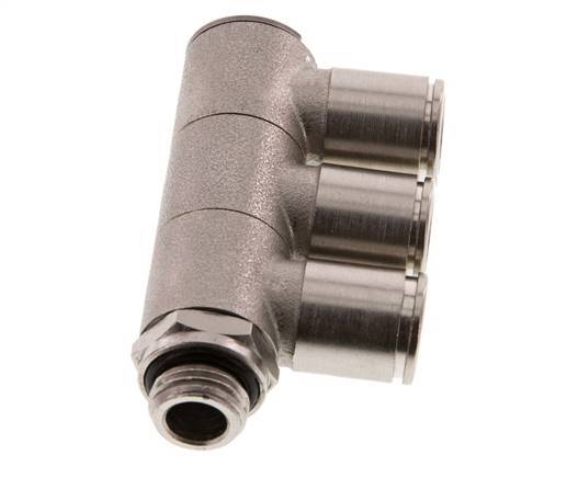 10mm x G1/4'' 3-way Manifold Push-in Fitting with Male Threads Brass NBR Rotatable