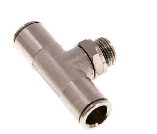 10mm x G1/4'' Inline Tee Push-in Fitting with Male Threads Brass NBR Rotatable