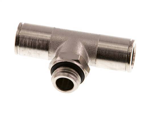10mm x G1/4'' Inline Tee Push-in Fitting with Male Threads Brass NBR Rotatable