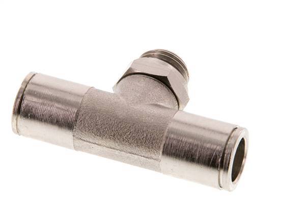 10mm x G1/4'' Inline Tee Push-in Fitting with Male Threads Brass FKM Rotatable