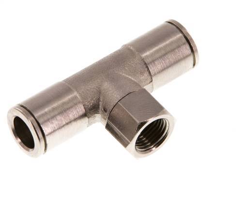 8mm x G1/8'' Inline Tee Push-in Fitting with Female Threads Brass NBR Rotatable