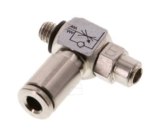 Flow Control Valve Meter-Out Elbow 4 mm - M5 Brass Slotted Screw Banjo