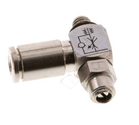 Flow Control Valve Meter-Out Elbow 4 mm - M5 Brass Slotted Screw Banjo