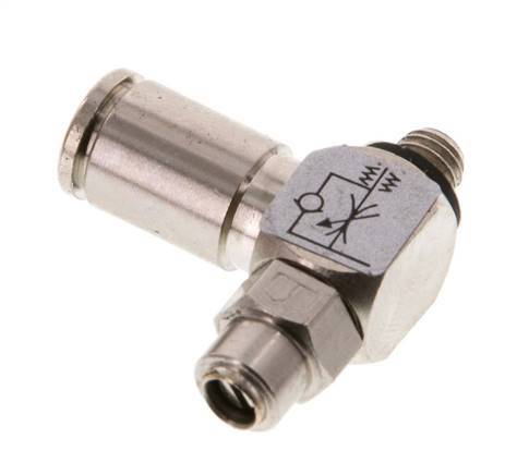 Flow Control Valve Meter-Out Elbow 4 mm - M5 Brass Slotted Screw Banjo