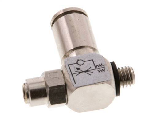 Flow Control Valve Meter-Out Elbow 4 mm - M5 Brass Slotted Screw Banjo