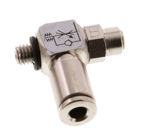 Flow Control Valve Meter-Out Elbow 4 mm - M5 Brass Slotted Screw Banjo