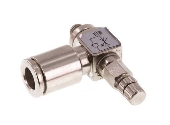 Flow Control Valve Meter-In Elbow 6 mm - M5 Brass Knurled Screw