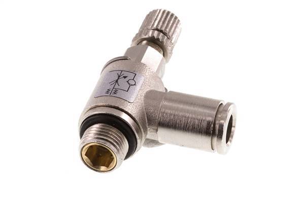 Flow Control Valve Meter-In Elbow 6 mm - G1/8'' Brass Knurled Screw
