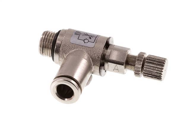 Flow Control Valve Meter-In Elbow 6 mm - G1/8'' Brass Knurled Screw