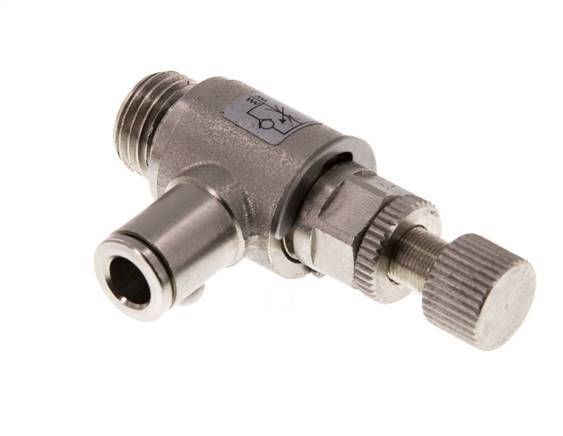 Flow Control Valve Meter-In Elbow 6 mm - G1/4'' Brass Knurled Screw