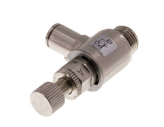 Válvula de control de flujo Codo de medición 6 mm - G1/4'' Tornillo moleteado de latón