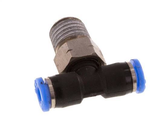 1/8'' x 1/16'' NPT Inline Tee Push-in Fitting with Male Threads Brass/PBT NBR Rotatable [2 Pieces]