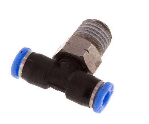 1/8'' x 1/16'' NPT Inline Tee Push-in Fitting with Male Threads Brass/PBT NBR Rotatable [2 Pieces]