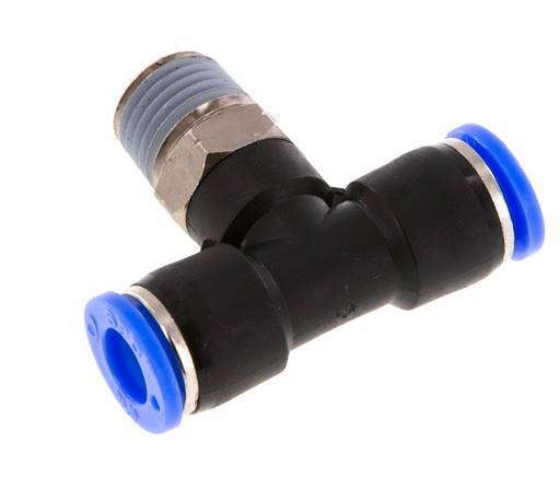 5/16'' x 1/4'' NPT Inline Tee Push-in Fitting with Male Threads Brass/PBT NBR Rotatable [2 Pieces]