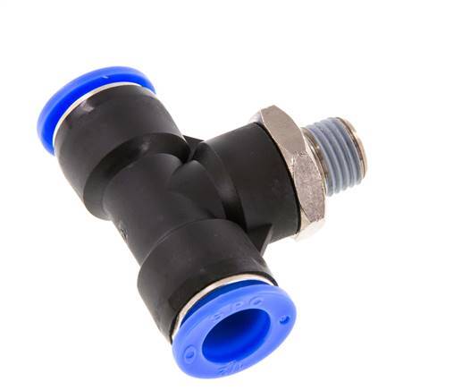 1/2'' x 1/4'' NPT Inline Tee Push-in Fitting with Male Threads Brass/PBT NBR Rotatable