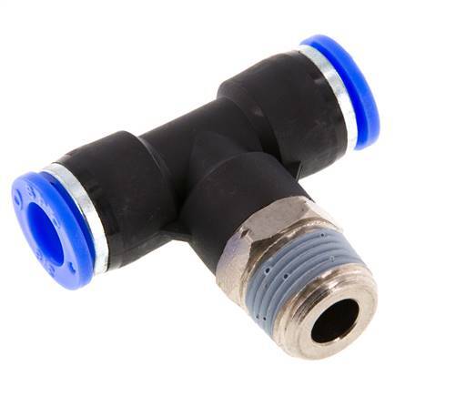 3/8'' x 3/8'' NPT Inline Tee Push-in Fitting with Male Threads Brass/PBT NBR Rotatable
