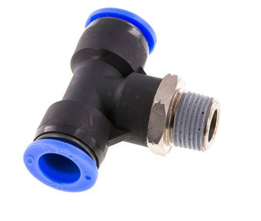 1/2'' x 3/8'' NPT Inline Tee Push-in Fitting with Male Threads Brass/PBT NBR Rotatable