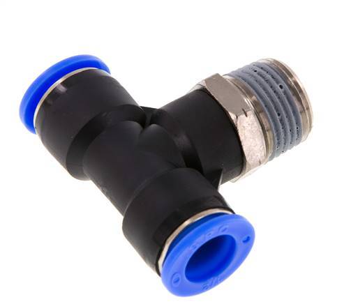 1/2'' x 1/2'' NPT Inline Tee Push-in Fitting with Male Threads Brass/PBT NBR Rotatable