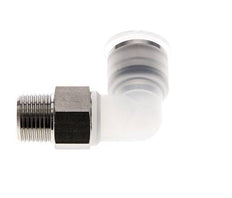 Codo de 90 grados 12mm x R3/8'' con rosca macho PA/Acero inoxidable EPDM/PTFE Giratorio