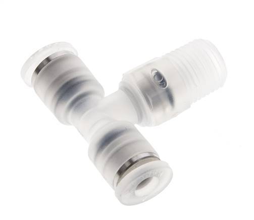 4mm x R1/8'' Inline Tee Push-in Fitting with Male Threads PA EPDM FDA Rotatable
